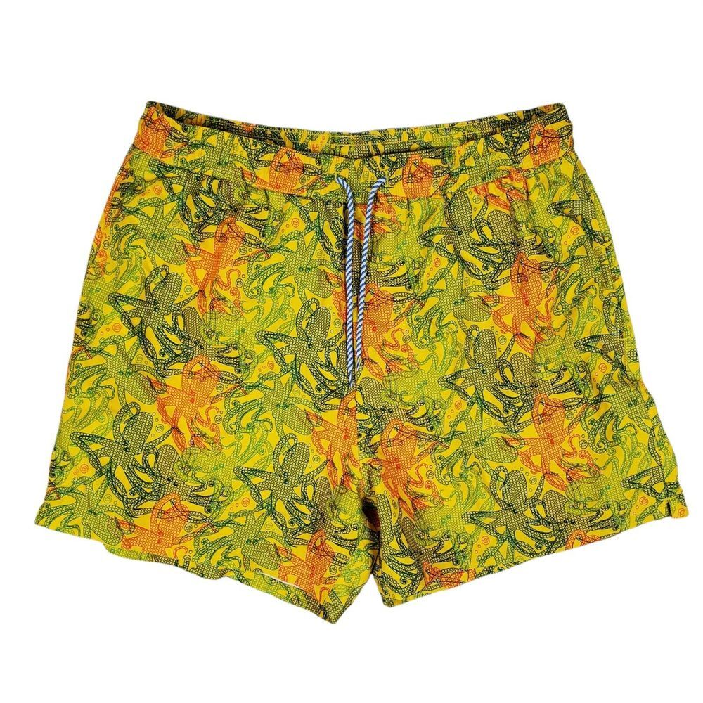 SOUTHERN TIDE Men's‎ The SkipJack Lined Swim Trunks Size 2XL Yellow Octopus